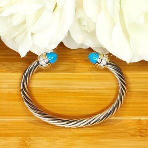 David Yurman 925 Silver 7mm Turquoise & Diamond Bracelet